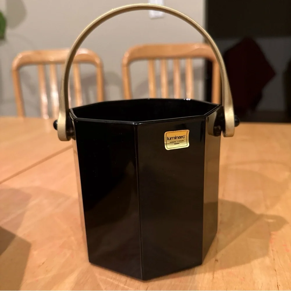 Vintage Luminarc Arcoroc Octime Black Glass Ice Bucket